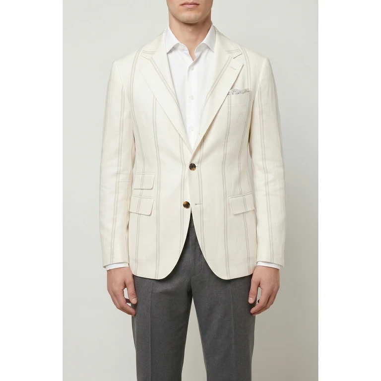 Ivory Linen Wool Tailored Blazer