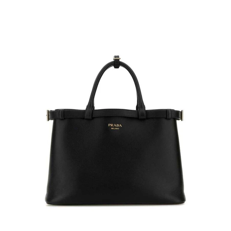 Black Leather Medium Prada Buckle Handbag