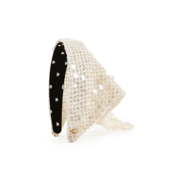 Jackie Sequin Crochet Hankerchief Headband Ivory One Size