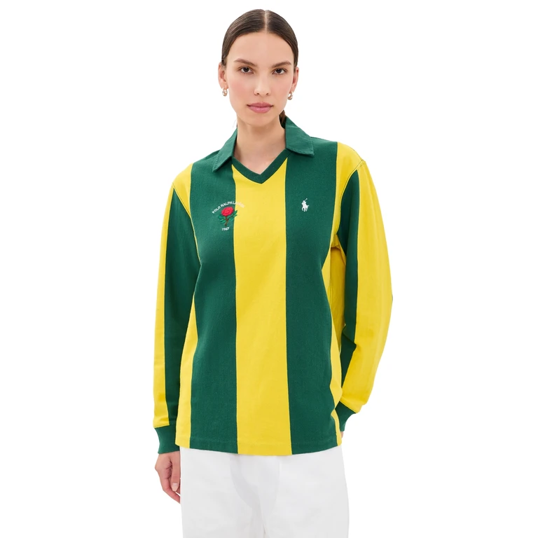 Vintage Rugby Long Sleeve Polo Kelly Green/Canary Yellow L