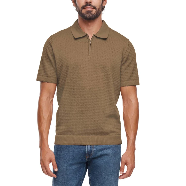 Zip Sweater Polo Khaki XS:- Khaki, XS