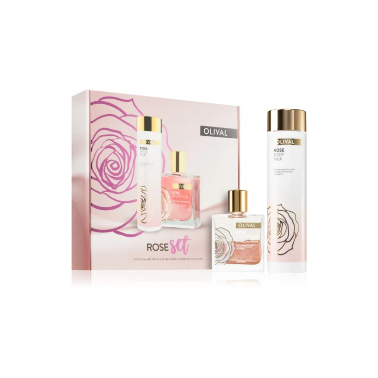 Rose Gift Pack Nourishing and Moisturizing Body Milk 200ml + Glitter Oil for Face, Body and Hair 50ml