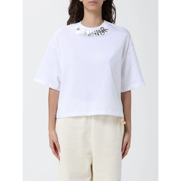 Cropped Cotton T-Shirt with Printed Logo and Crew Neck (55594BIANCO)