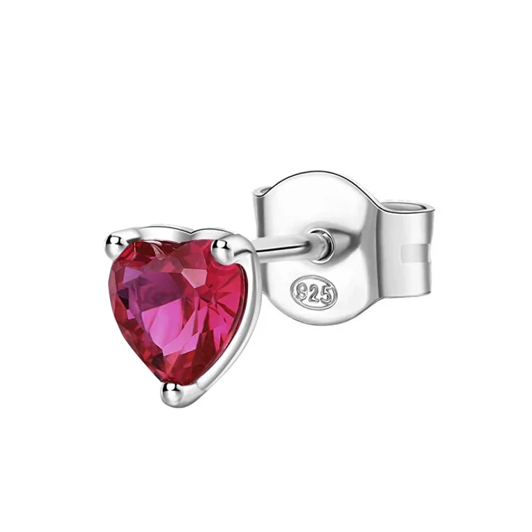 Fancy Passion Ruby Heart Silver Single Earrings FPR91
