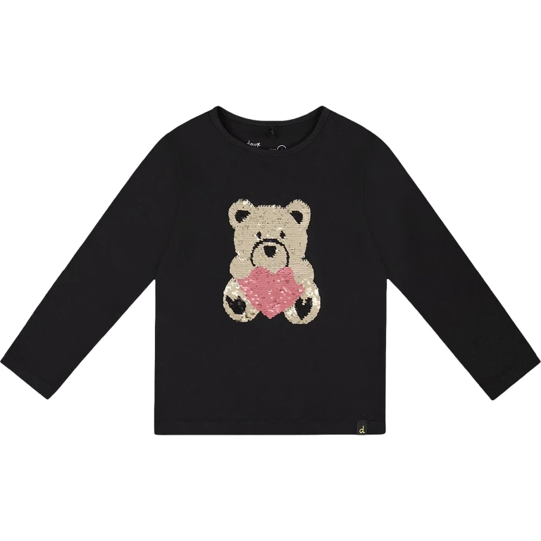 Sequin Teddy Bear Organic Cotton T-Shirt - Little Girl