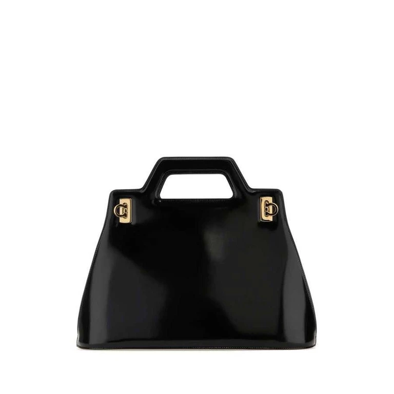 Black Leather Wanda M Handbag