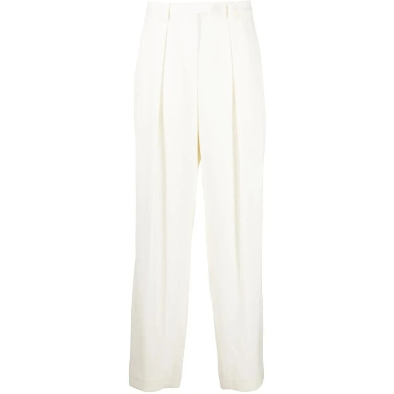 Natural Wool Blend Pleated Trousers