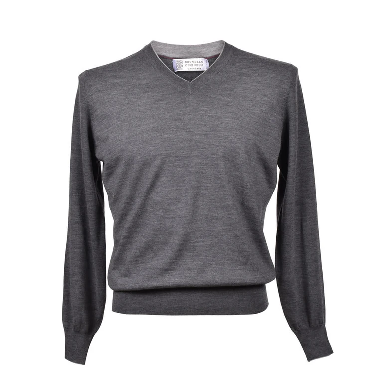 Gray Virgin Wool V-Neck Sweater