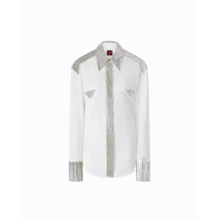 Chemise en popeline avec décorations en strass - XXS