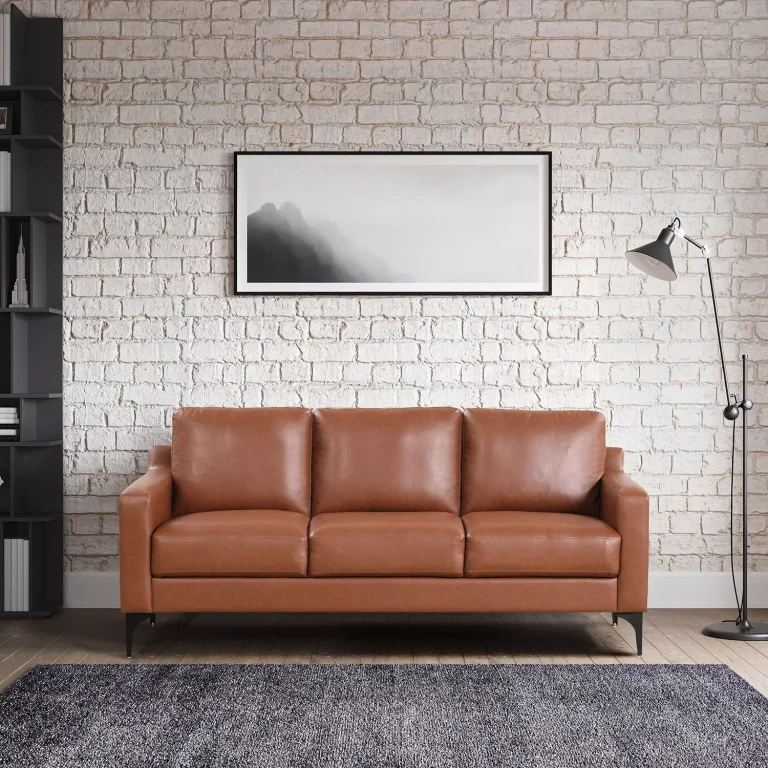 Fleming Faux Leather Sofa, Brown:- Brown