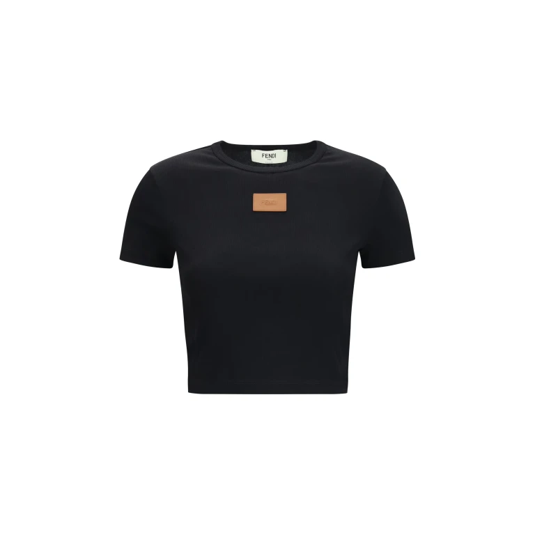 T-Shirt Cropped Ribbed Cotton Black