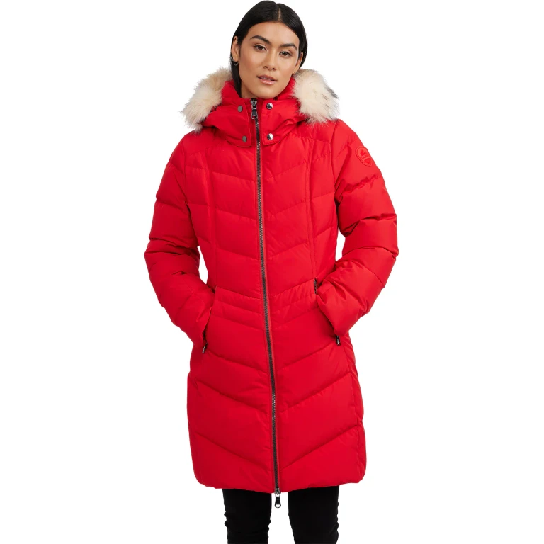 January Down Chevron Puffer Jacket with Detachable Hood Fur - Women's