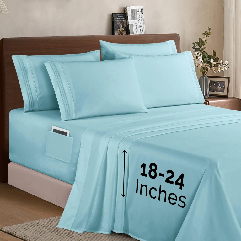 Extra deep Pocket 3 Line Embroidery, 6-Piece Sheet Set