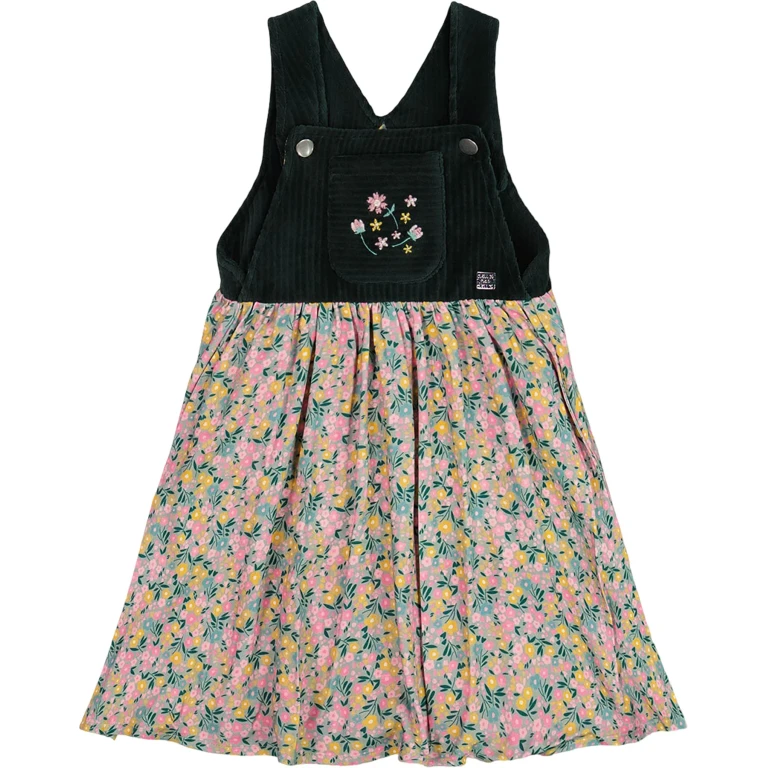 Bi-Material Overall Dress - Little Girl