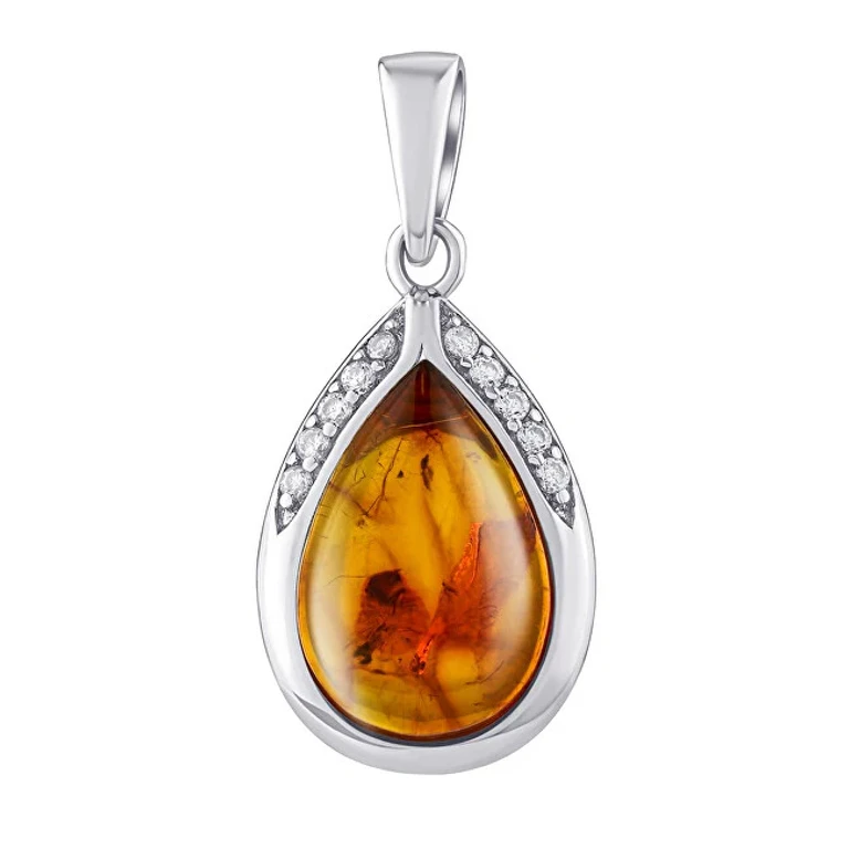 Silver Pendant With Natural Amber Jst13327Pj