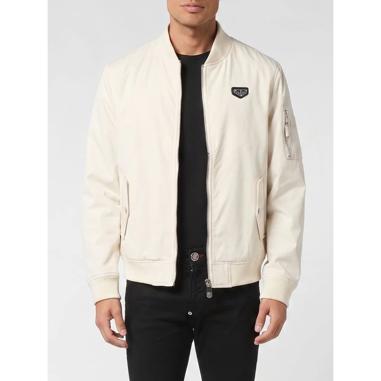 Technical Fabric Bomber Jacket with Contrasting Logo and Zip Closure (UAECMRB2967PNY002N06)