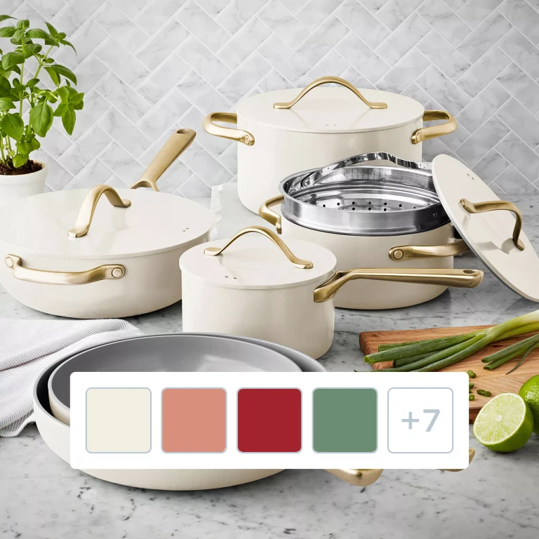 11-Piece Modern Ceramic Cookware Set (Cream):- Cream