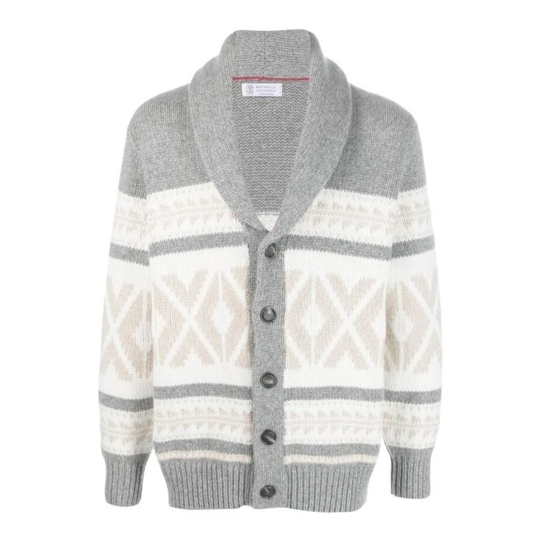 Men'S Light Grey Patterned Shawl Cardigan