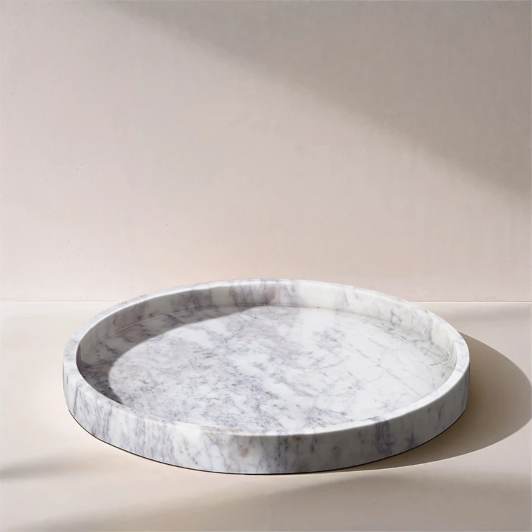 Barletta White Round Marble Tray