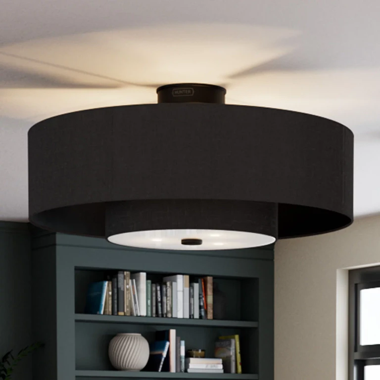Hunter 30' Brookside Matte Black Ceiling Fan with LED Light Kit and Handheld Remote:- Matte Black