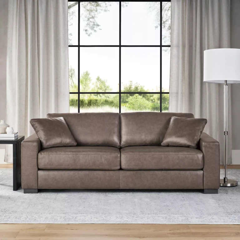 Harrison Leather Sofa:- Mushroom
