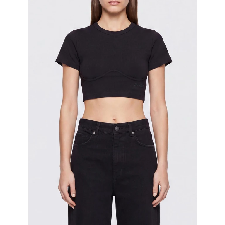 Cropped Corset-Style Cotton T-Shirt with Embroidered Logo (261WCT00364JJJ025AA100)