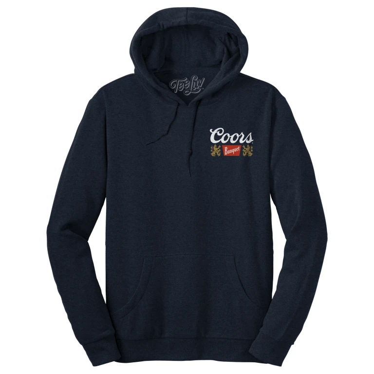 Coors Banquet Beer Double Sided Graphic Hooded Sweatshirt - Navy Blue
