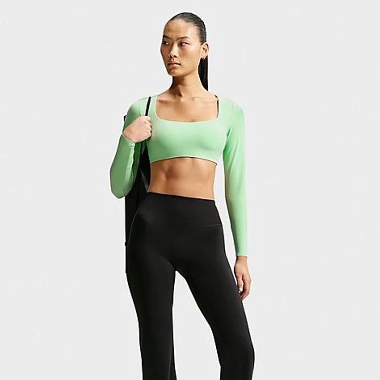 Women's Zenvy Light-Support Padded Long-Sleeve Sports Bra in Cucumber Calm/Cool Grey Size: XXS