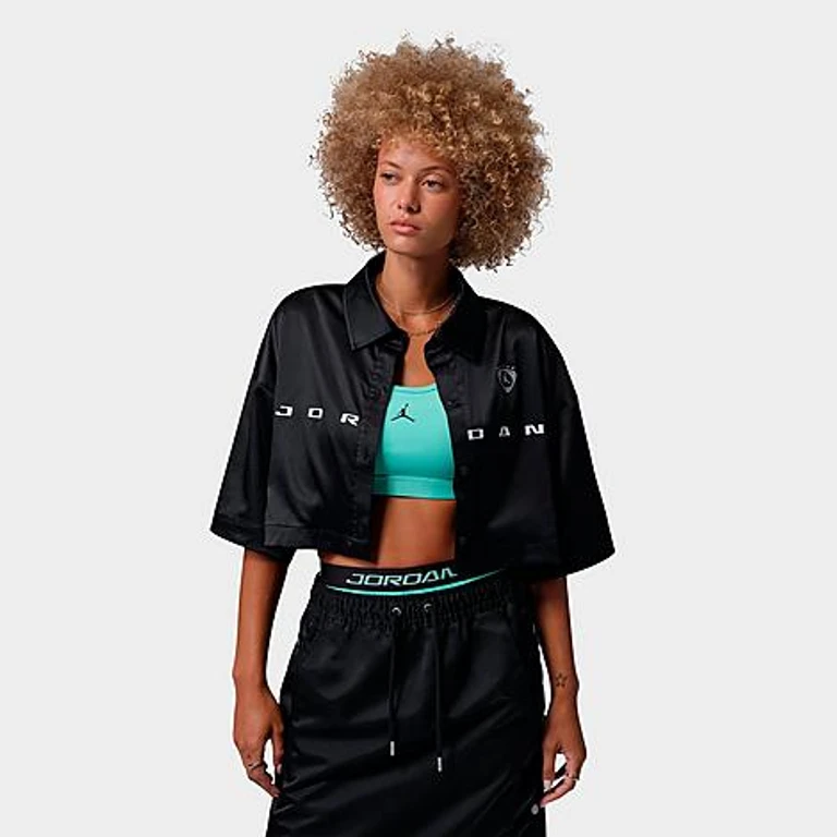 Top cropé en tissu graphique Jordan Flight, noir