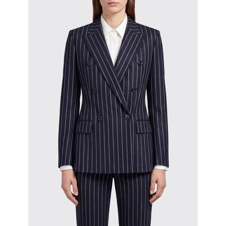 Pinstripe Double-Breasted Slim Fit Blazer in Virgin Wool Blend (2621916051600002)
