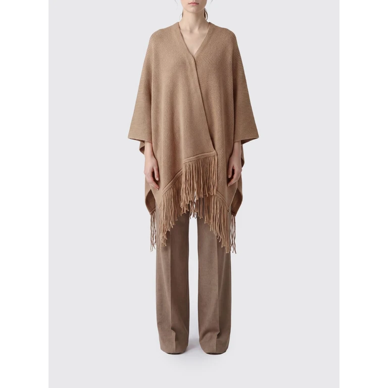 Knee-Length Wrap Cape in Wool and Cashmere with Fringed Hem (2624746032600003)