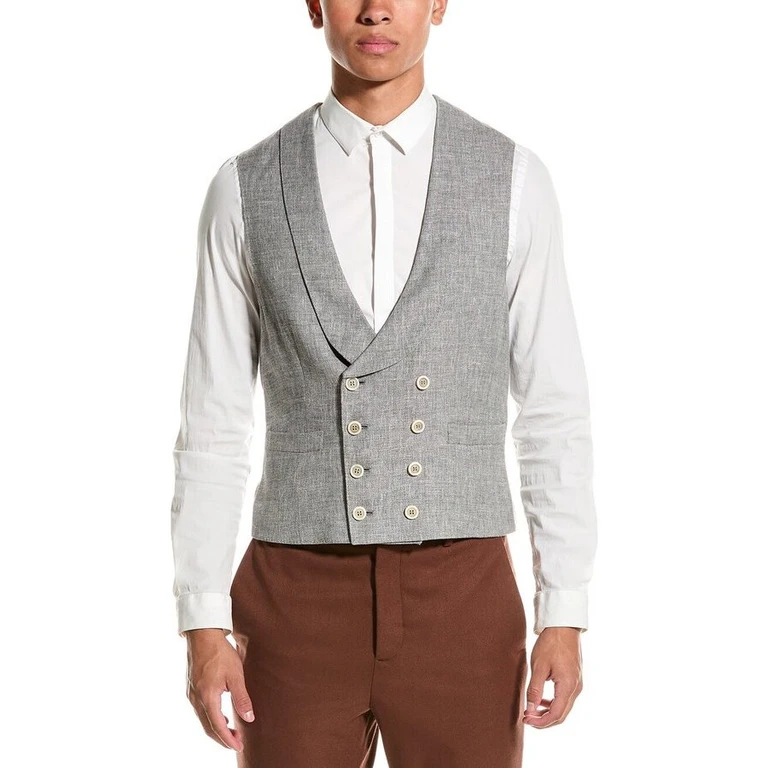 Mens Light Grey Wool Silk Vest
