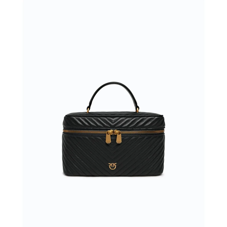 Beauty case moyen en nappa chevron avec bandoulière