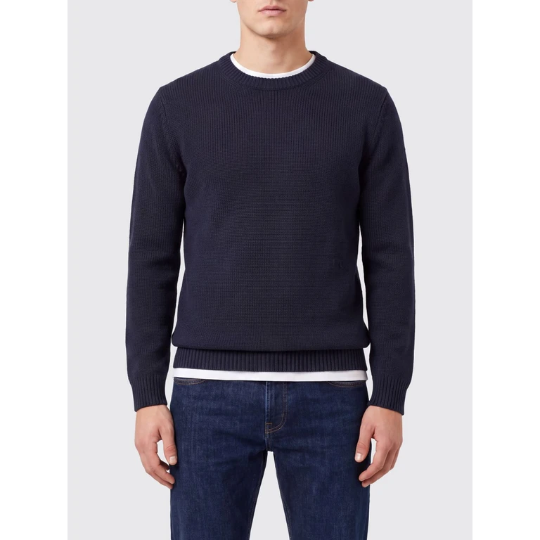 Crewneck Long-Sleeved Jumper in Fine Merino Wool (263MYB02001NAVY)