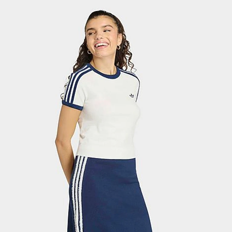 Women's Originals Knitted T-Shirt in Cloud White/Night Indigo Size: XXS