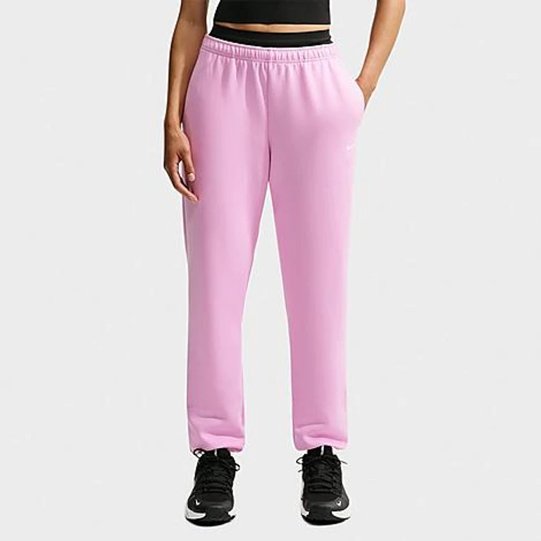 Nike Women's Studio Fleece Sport Mid-Rise Dri-FIT Cuffed Pants in Pink Rise/White Size: XXS