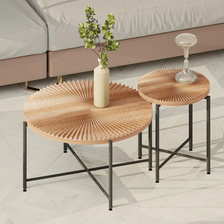 Radial - Pattern Coffee and End Table Set Waterproof Cover, Distressed Cylindrical Design (Set of 2)