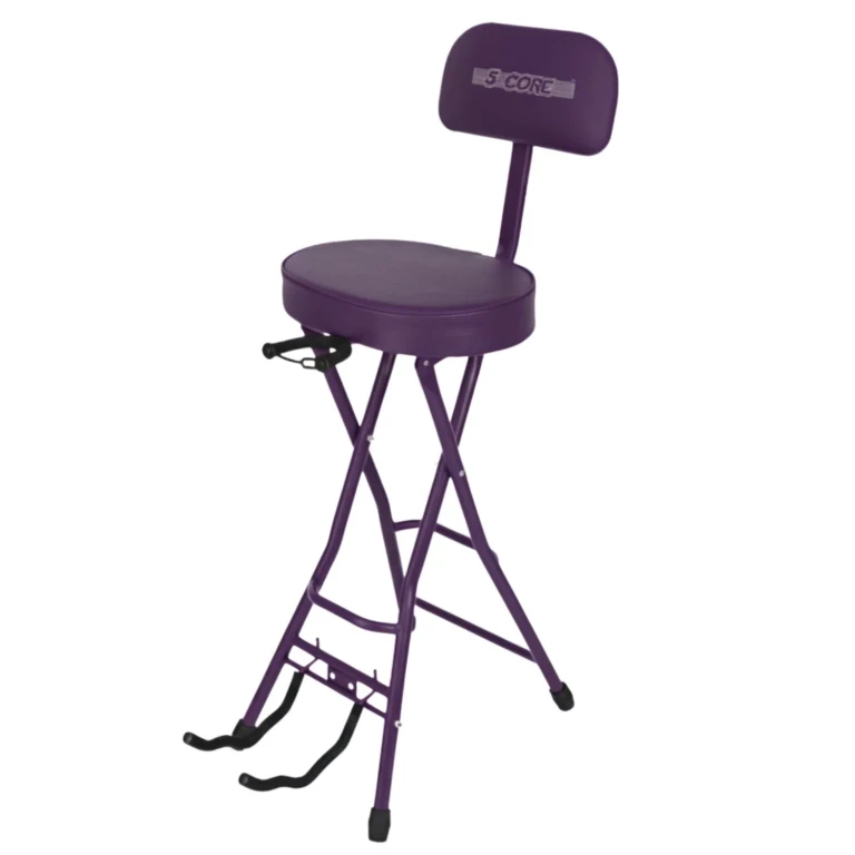 Guitar Stool 3.15" Padded Chair W Backrest Foldable Music Seat Built in Foot Rest Guitar Stand - Purple