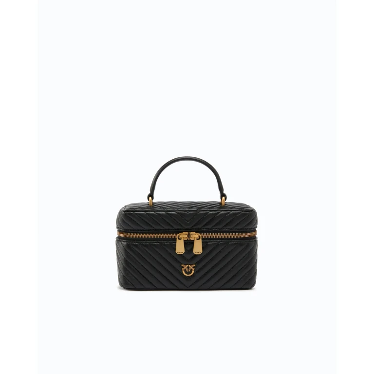 Petit beauty case en nappa chevron avec bandoulière