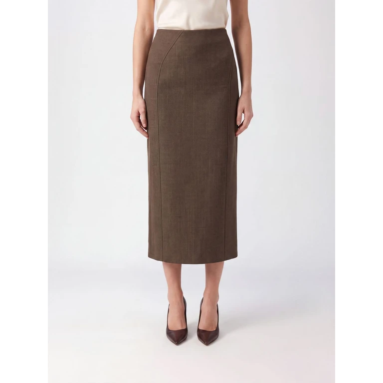 High-Waisted Stretch Virgin Wool Midi Pencil Skirt (J02MA0417J40325601)