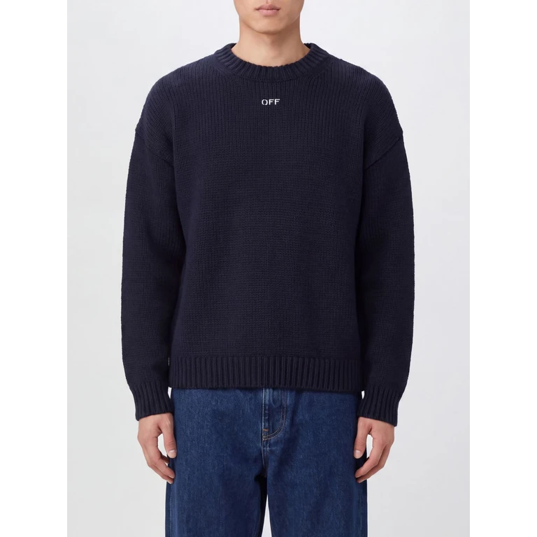 Pull à col rond bleu en laine Off-White