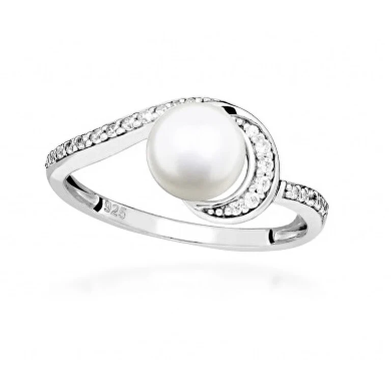 Silver Anello con cubic zirconia e real pearl SC496 - Circonferenza: 56 mm
