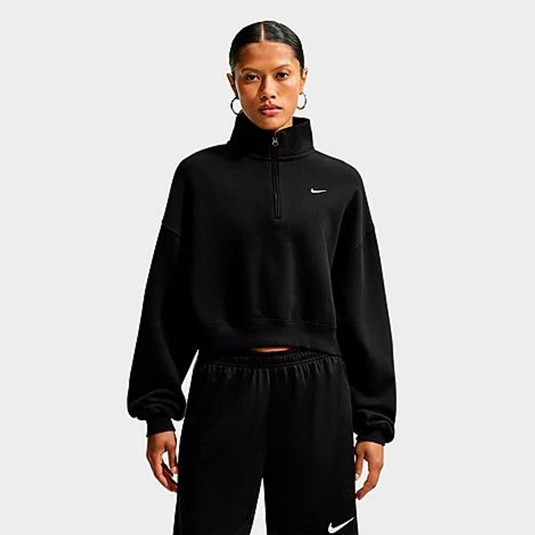 Studio Fleece medium-gewicht oversized cropped quarter-zip jas in Total Black/Sail