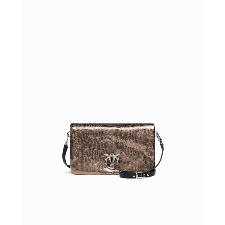 Petite pochette à bandoulière Love Bag Click Soft Horizontal en cuir lamé embossé serpent