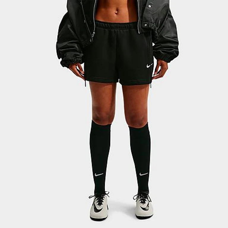 Nike Women's Studio Fleece Medium-Weight Mid-Rise Shorts in Total Black/Sail Size: XXS
