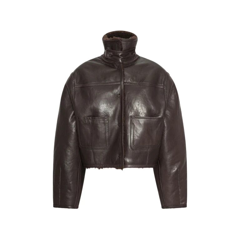 Bonded Fur Leather Jacket Dark Brown