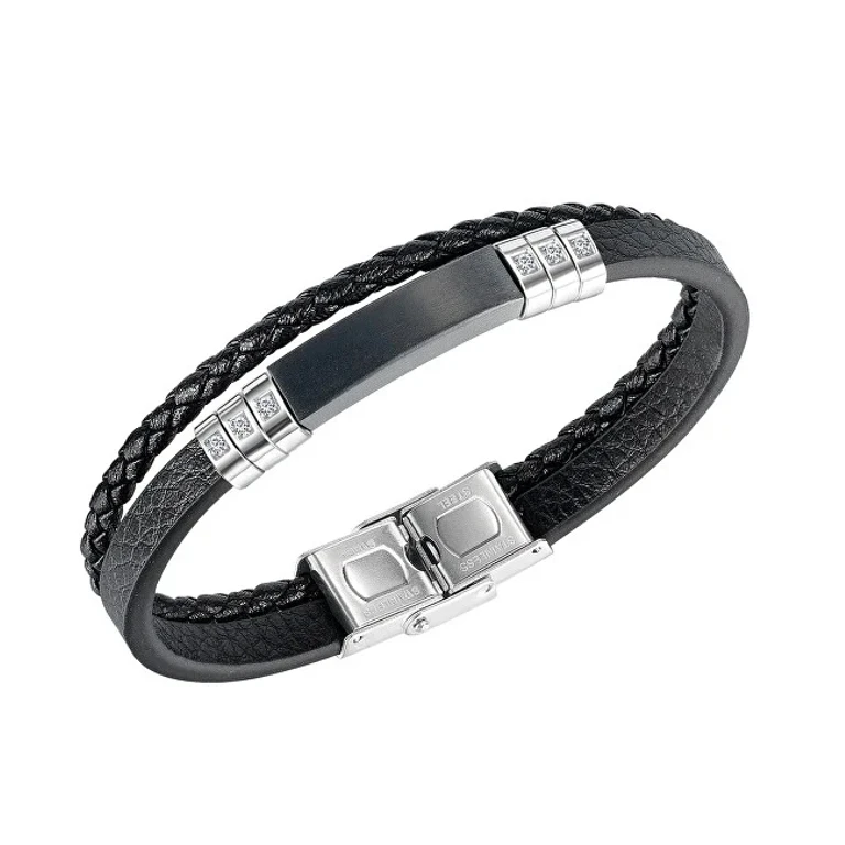 Black men´s Bracciale made of intertwined leather Leather
