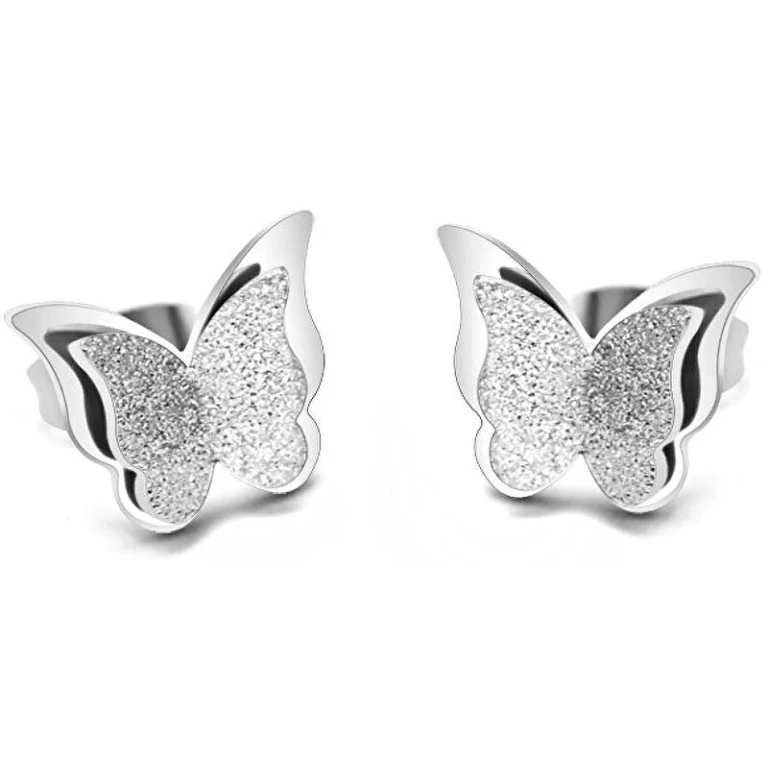 Steel Metal butterfly Orecchini Butterfly KES-048-SIL