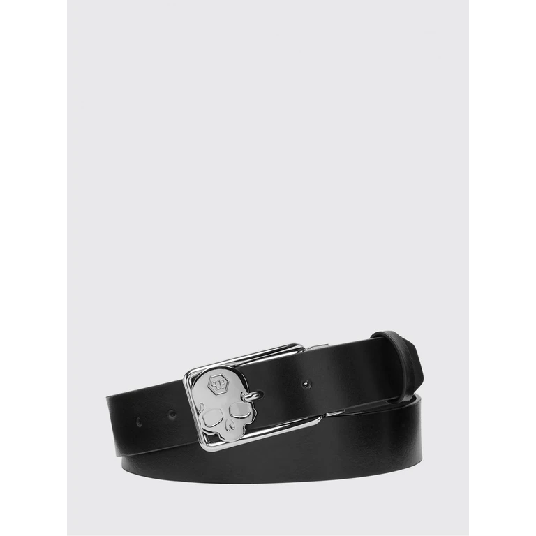 Smooth Leather Belt with Skull and Hexagon Logo Buckle (FAAAMVA0697PLE010N0291)