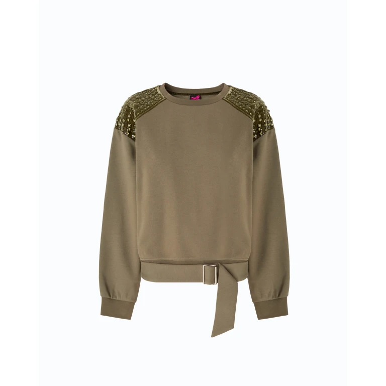Sweat-shirt en coton avec strass sur les épaules - XXS